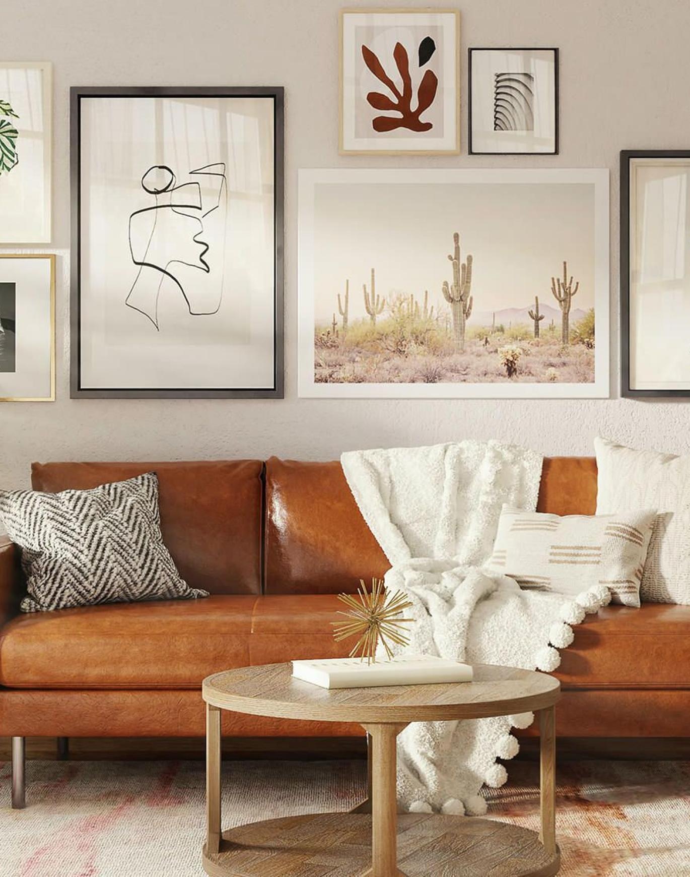 a living room with a couch and a table