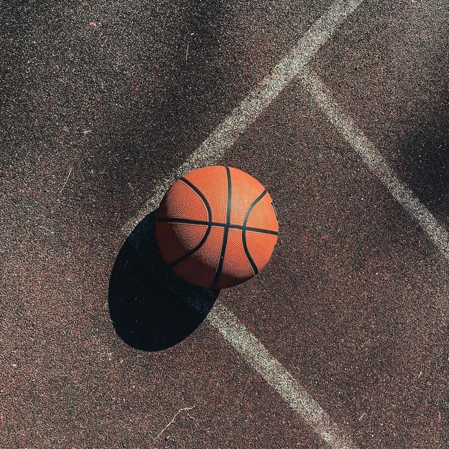 a basketball on a basketball court